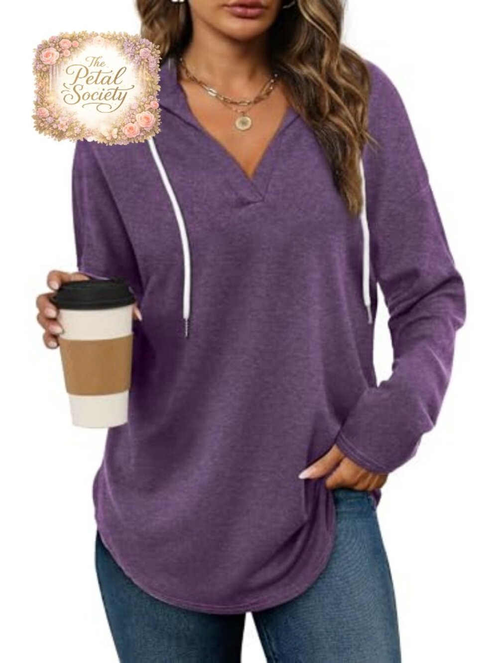 Womens Oversized Plaid Hoodie V-Neck Pullover Long Sleeve Loose Fit Sweatshirt